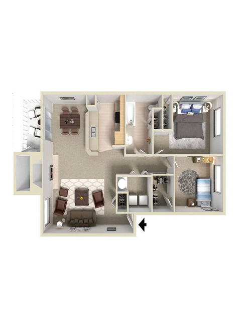 Floor plan for 2 beds, 1 bath, 920 sqft